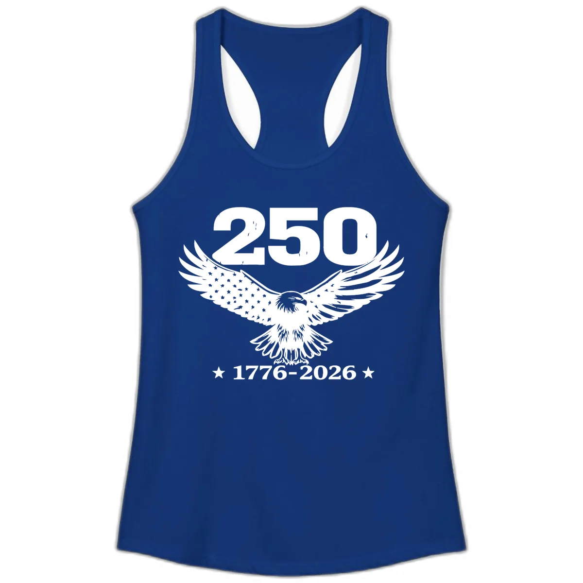 America 250th Anniversary Eagle Design Ladies Tank in Solid Royal